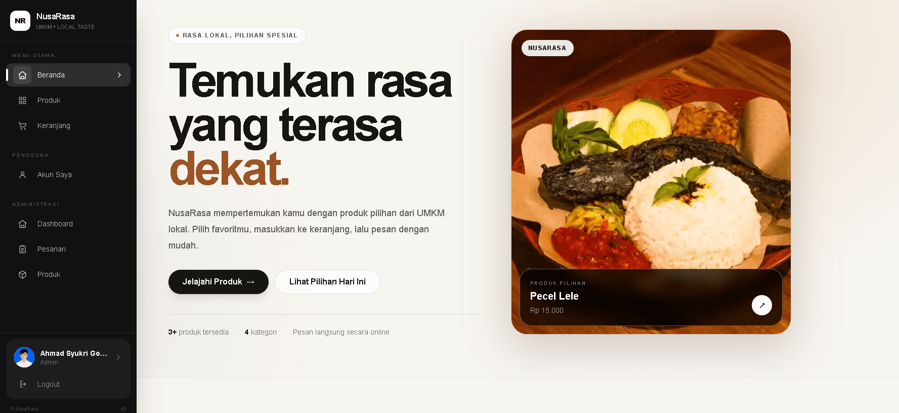 Tampilan website e-commerce NusaRasa